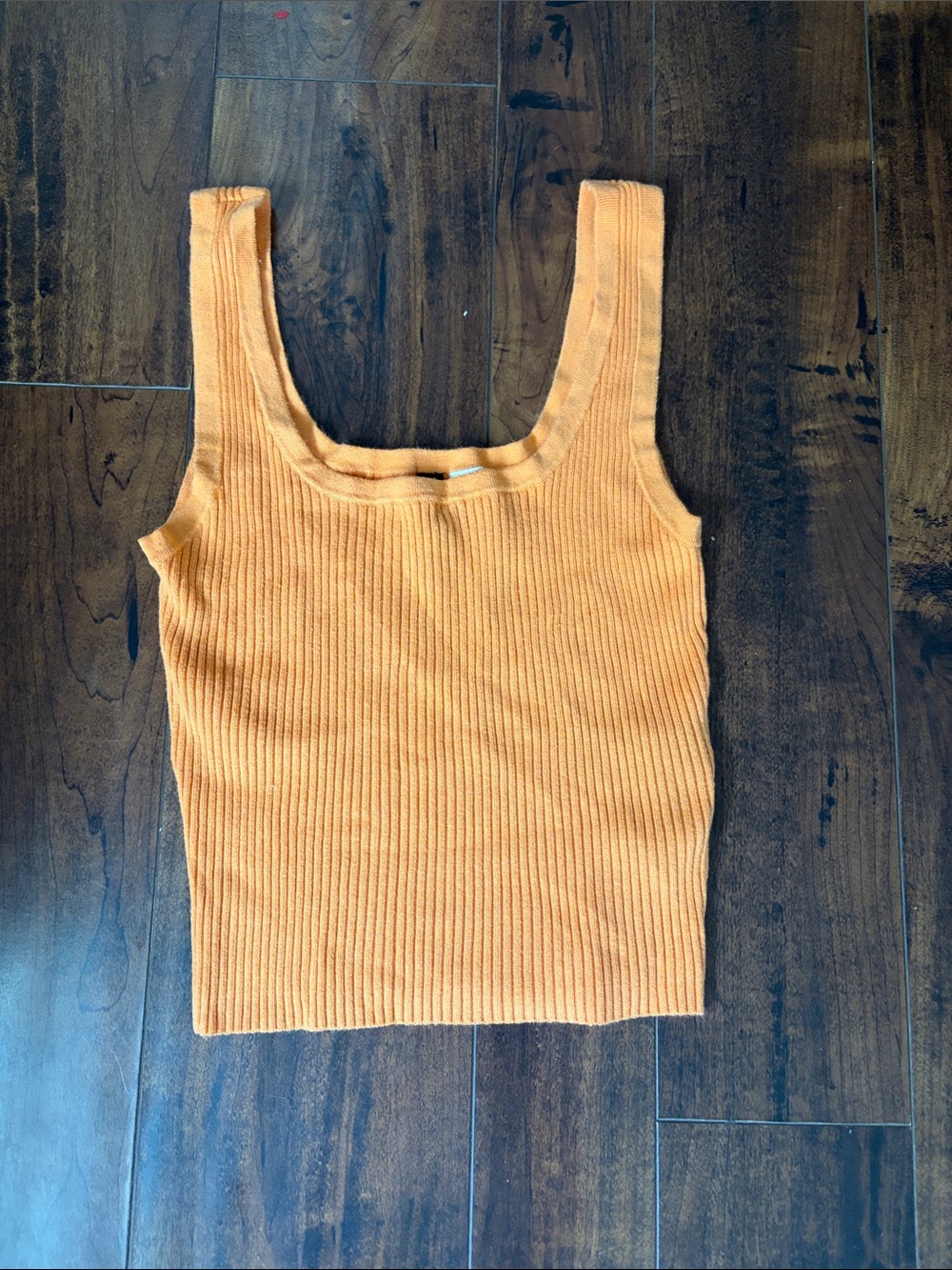H&M Ribbed Square-Neck Tank Top in Orange Medium
